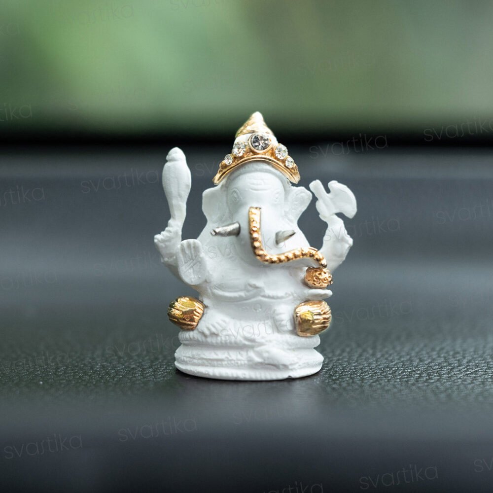 Svastika Four-Armed Vighnaharta Ganesha Idol for Car Dashboard