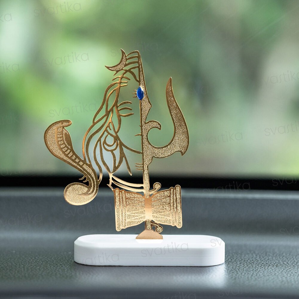 Mystic Lord Shiva Half Face Figure for Car Dashboard | Premium 24K Gold Plated Metallic Design