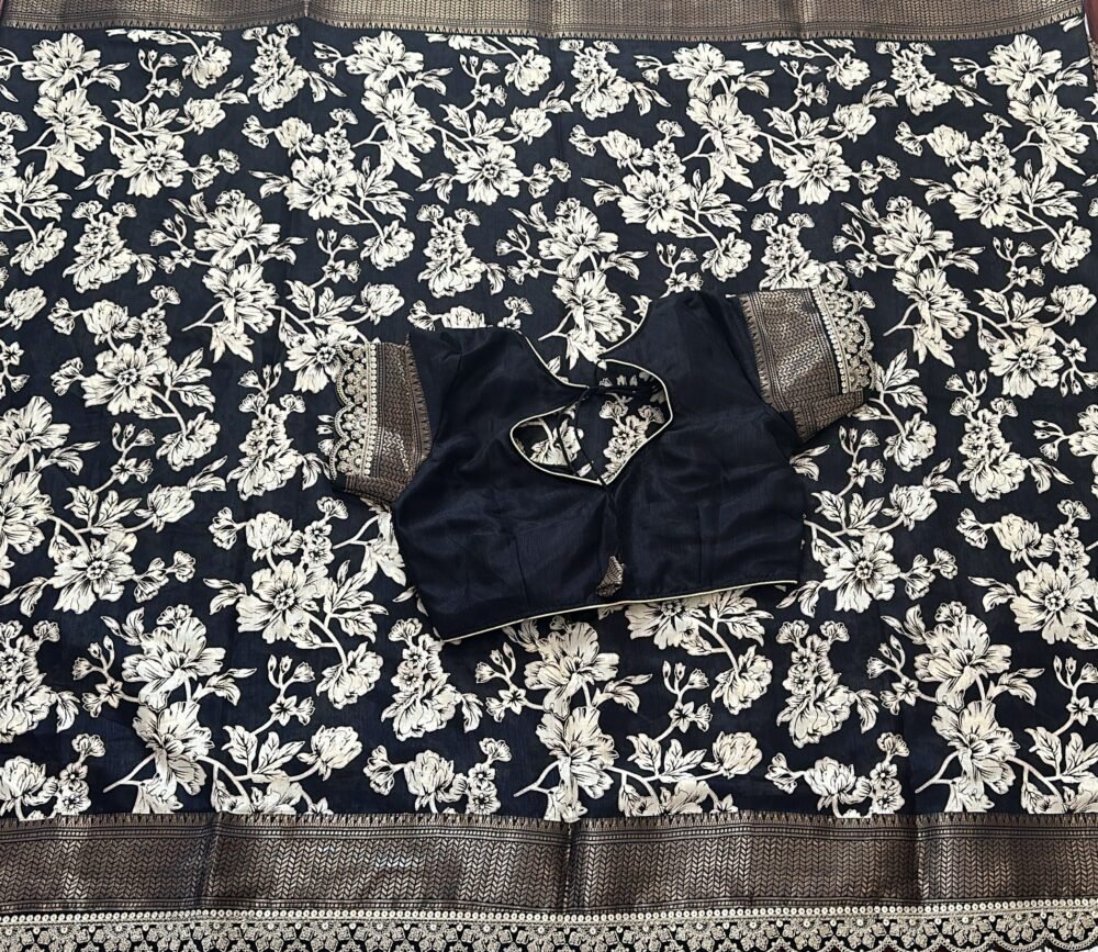 Benaras crepe silk saree with cutwork border and stitched blouse