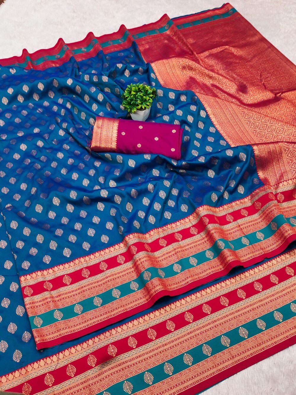 Banarasi Silk Saree With Weaving Gold Zari  Nice Exclusive  Butti Design