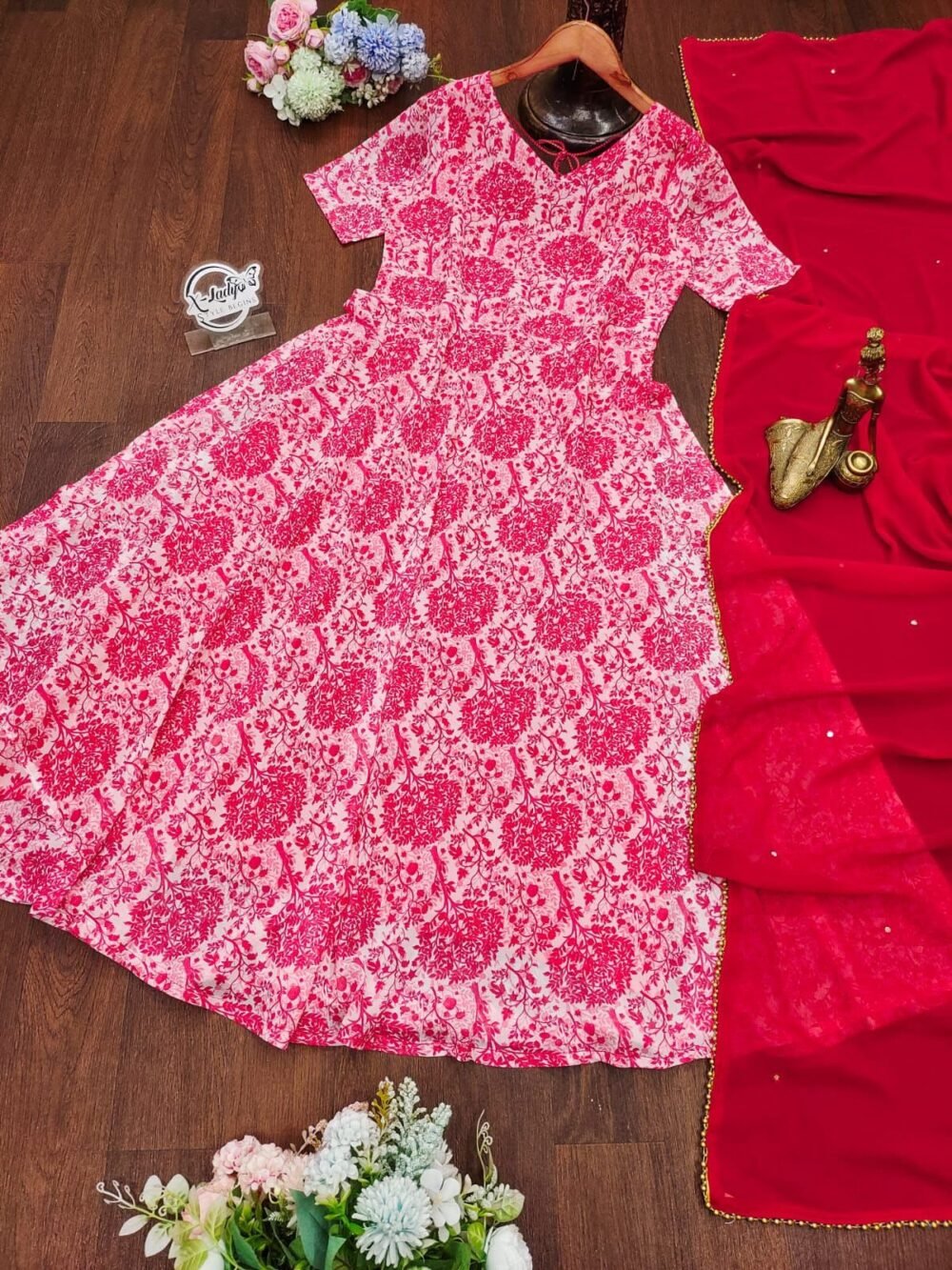 Lower Print Grorgett With Mirror Work Dress