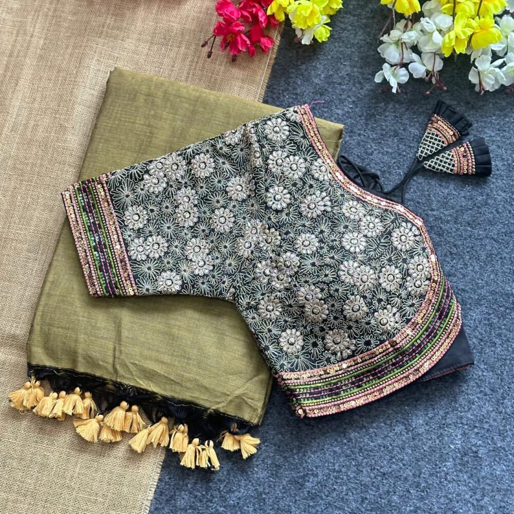 Blousewala Presenting A Khadi Cotton Saree And Beautiful Havy Brodal Embrodiary Blouse