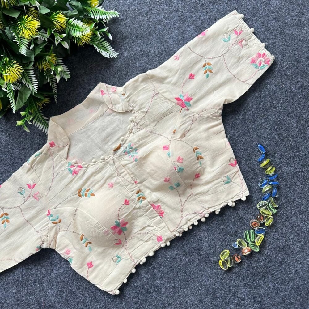 Color Same With Pure Cotton Multi Sequence Thread N Embroidery Blouse