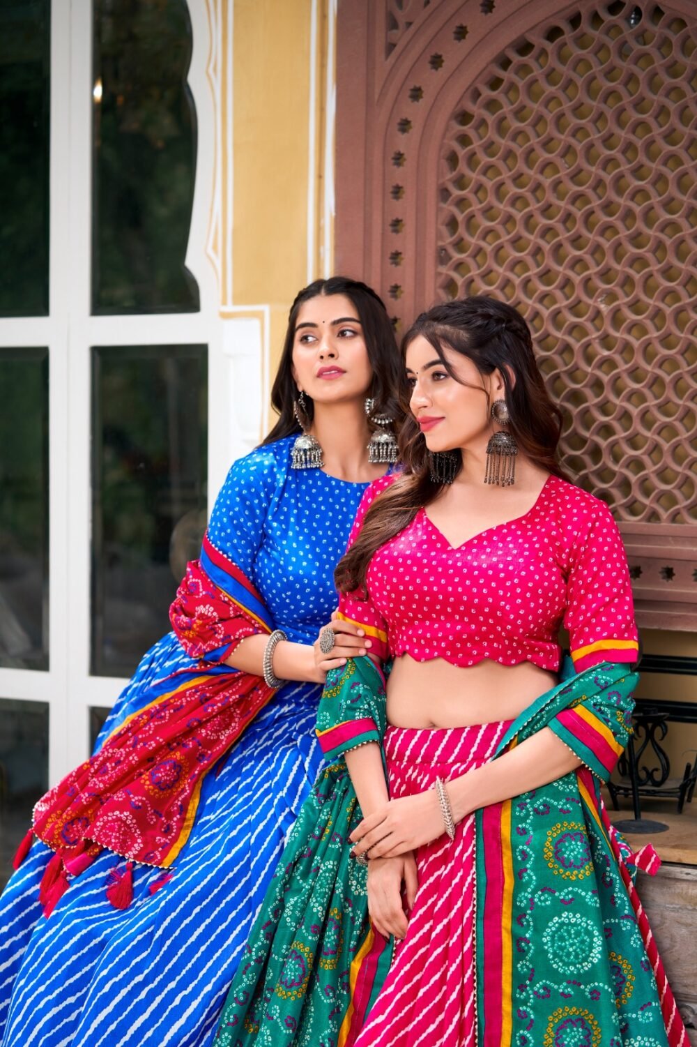 Embrace Cultural Grandeur With Our Elegant Leheriya Print Tussar Silk Lehenga Choli