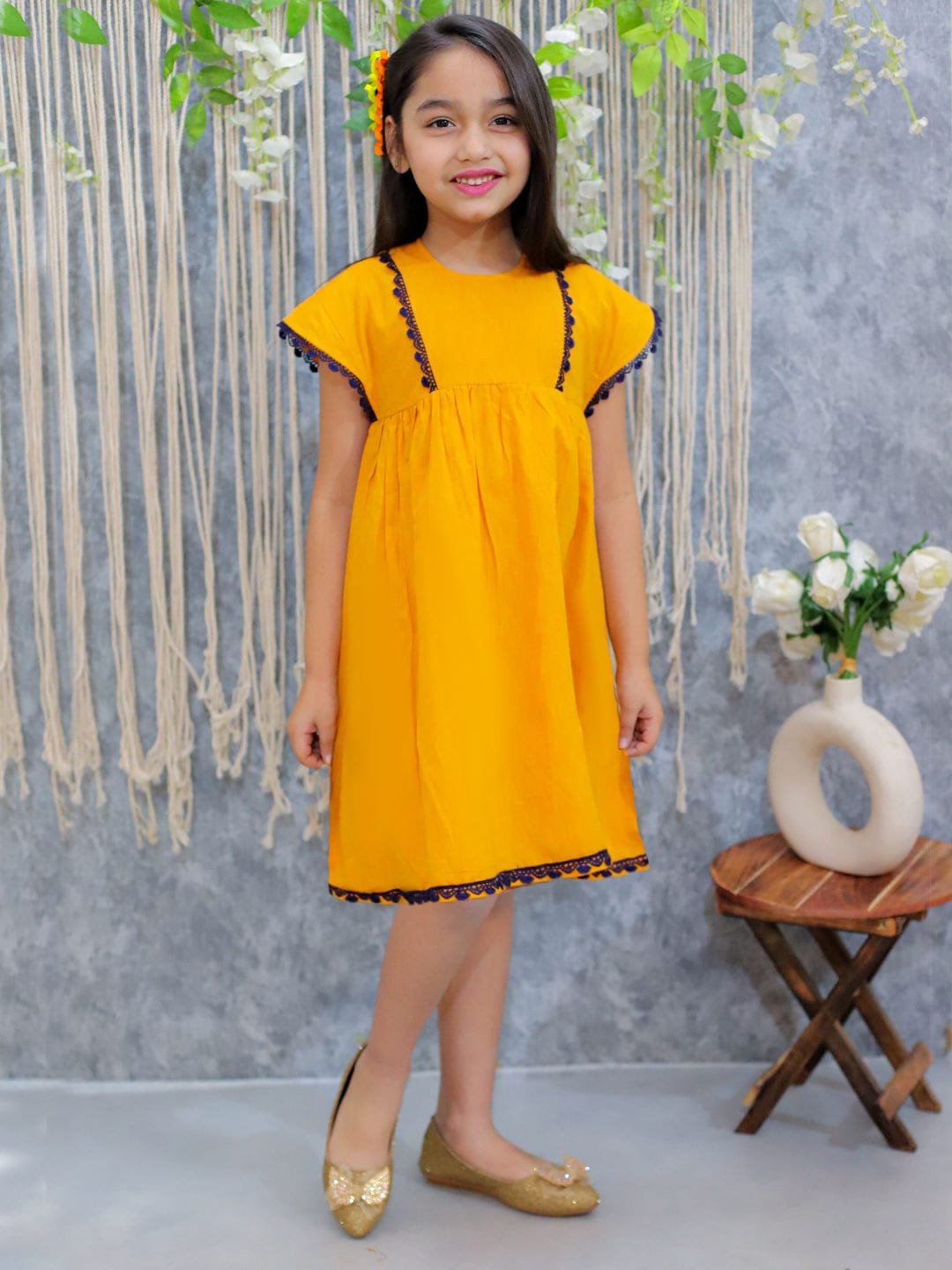 Pure Cotton Panelled Summer Frock for Girls- Orange 1 Pure Cotton Panelled Summer Frock for Girls- Orange