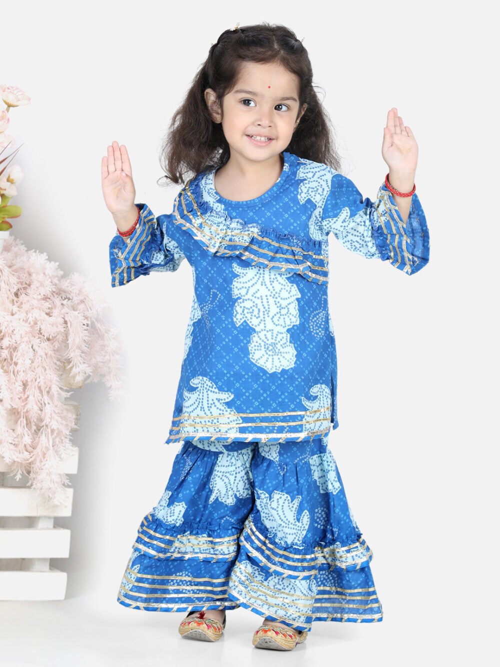 Girls Printed Pure Cotton Kurti with Sharara sets - Blue