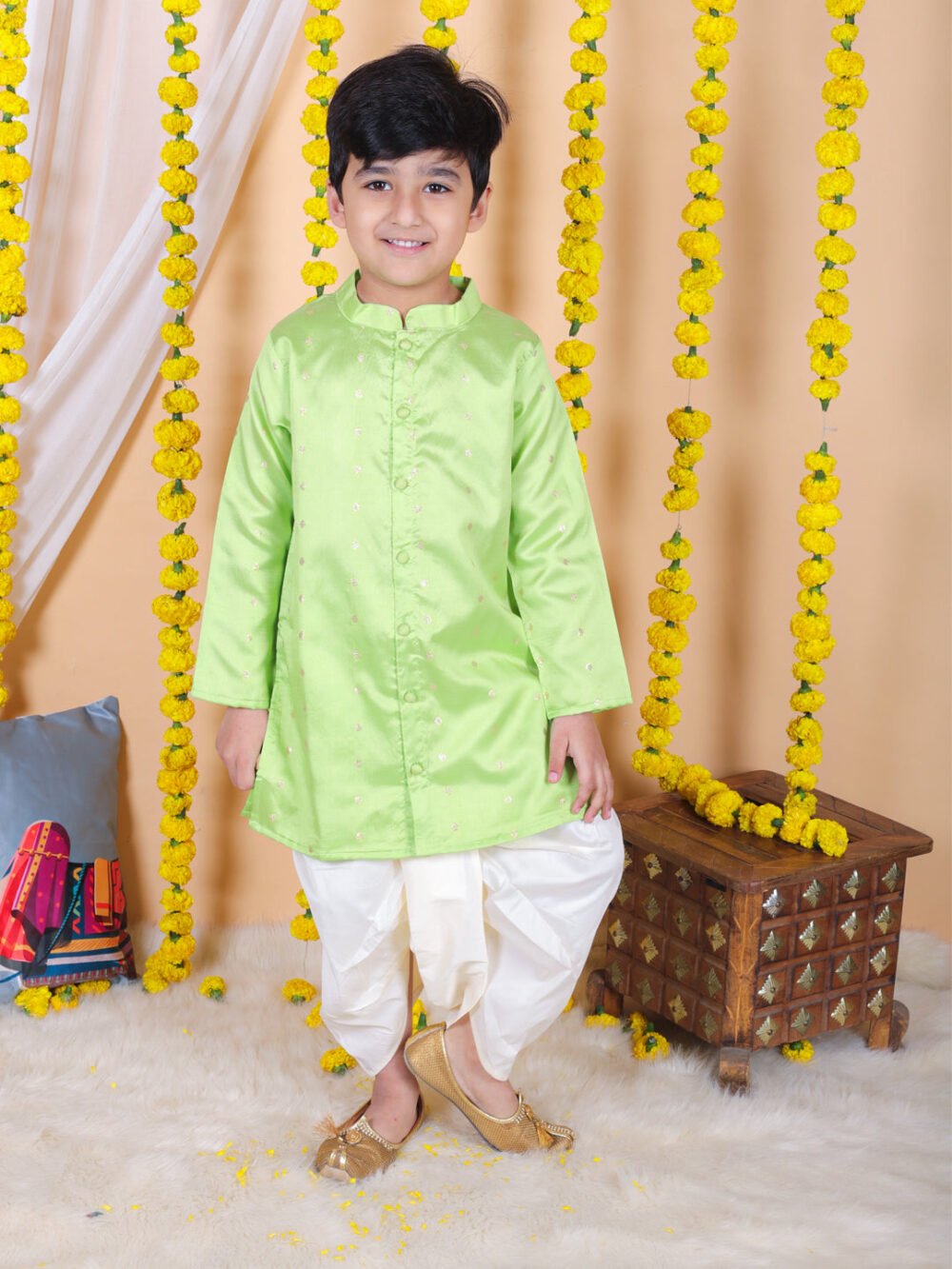 Boys Ethnic  Full Sleeve Festive Dhoti Kurta Sets Green
