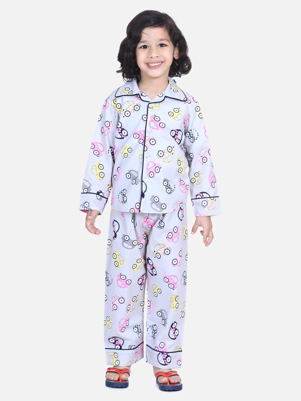 Full Sleeve Printed Boys Night Suit- Gray