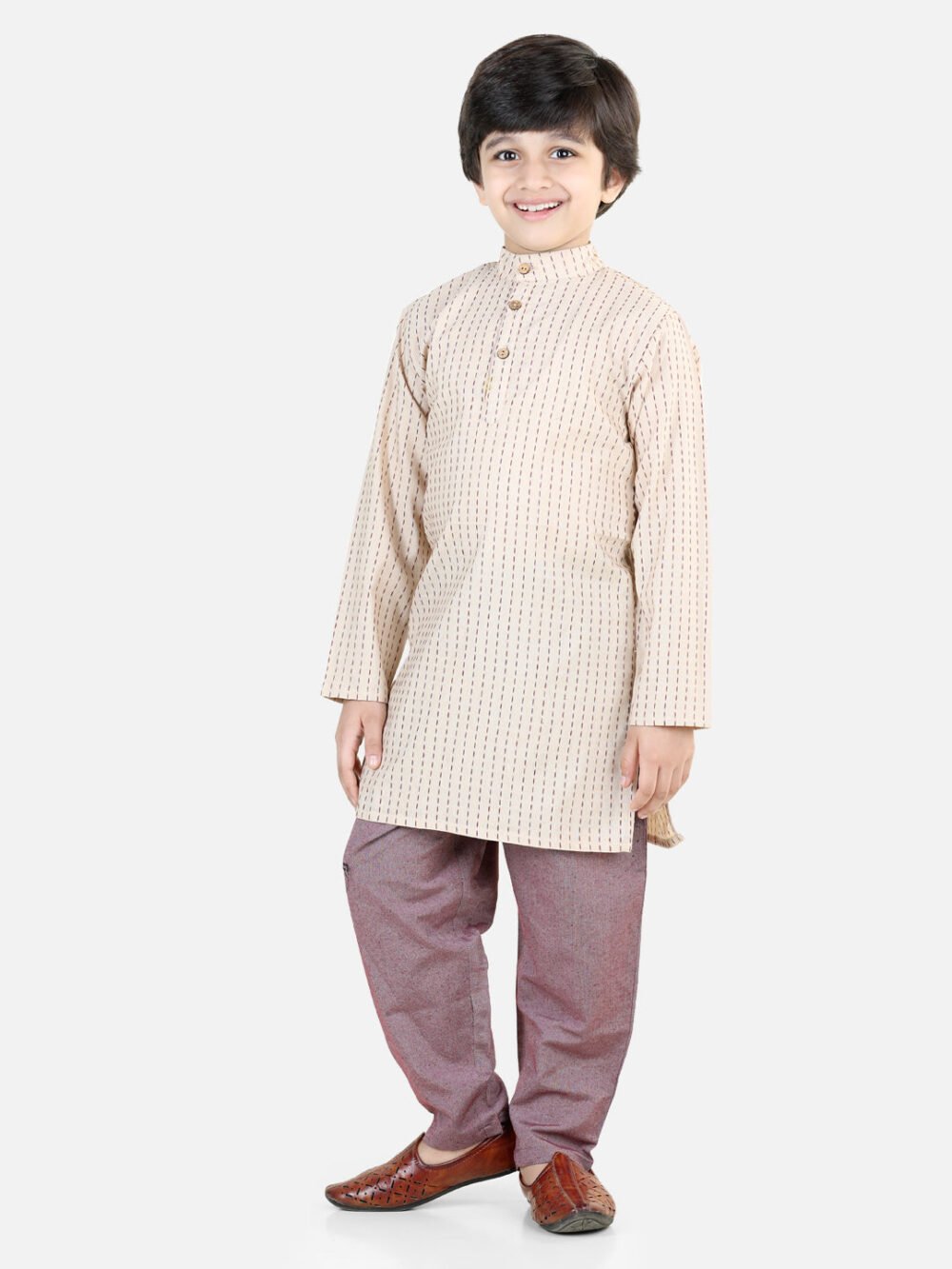 Full Sleeves Thread Worked Kurta Pajama - Beige