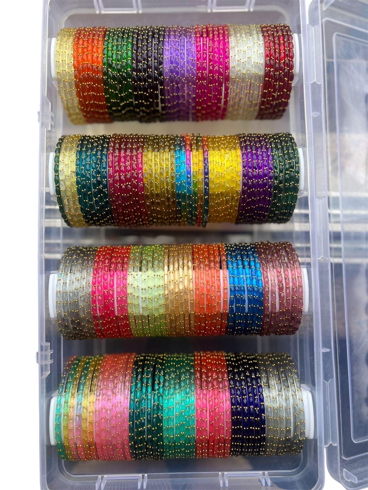 Kashmiri Glass Beaded Bangles Set: Assorted Colors, Sizes 2.4-2.8 2 Kashmiri Glass Beaded Bangles Set: Assorted Colors, Sizes 2.4-2.8 - Image 2
