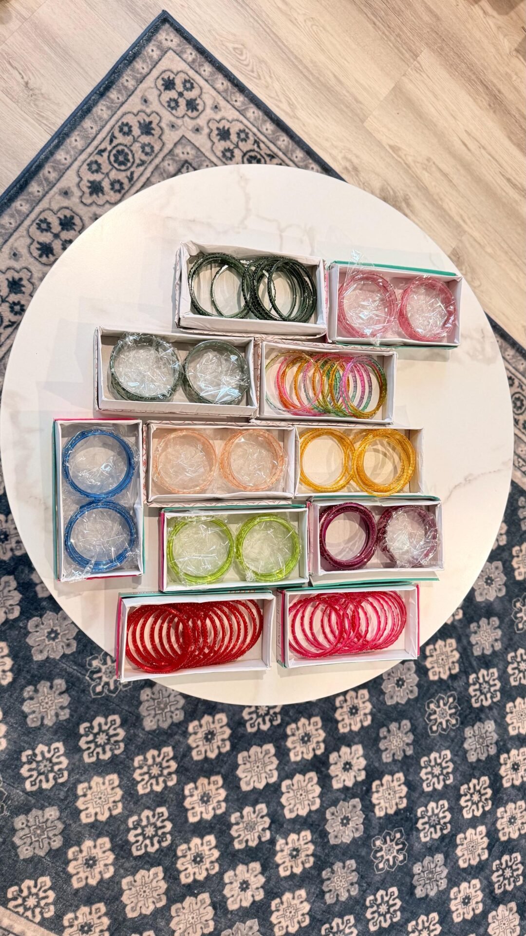 Kashmiri Glass Beaded Bangles Set: Assorted Colors, Sizes 2.4-2.8 3 Kashmiri Glass Beaded Bangles Set: Assorted Colors, Sizes 2.4-2.8 - Image 3